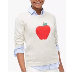 Women’s J CREW Factory Sequin Apple TEDDIE Gray Sweater Sz M Art Teacher Casual